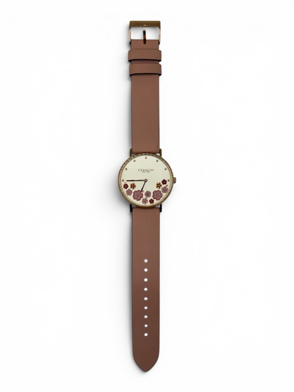 Coach Brown Leather Strap Watch with Pink Floral Dial